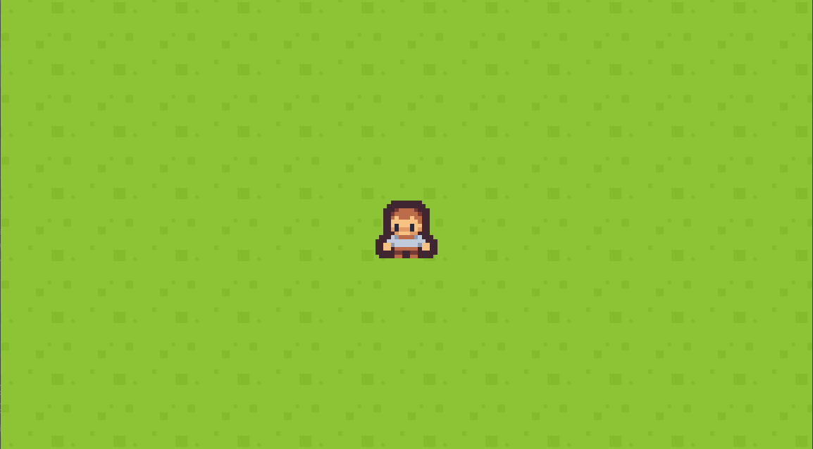 screenshot of a pixel art player in an empty grass world